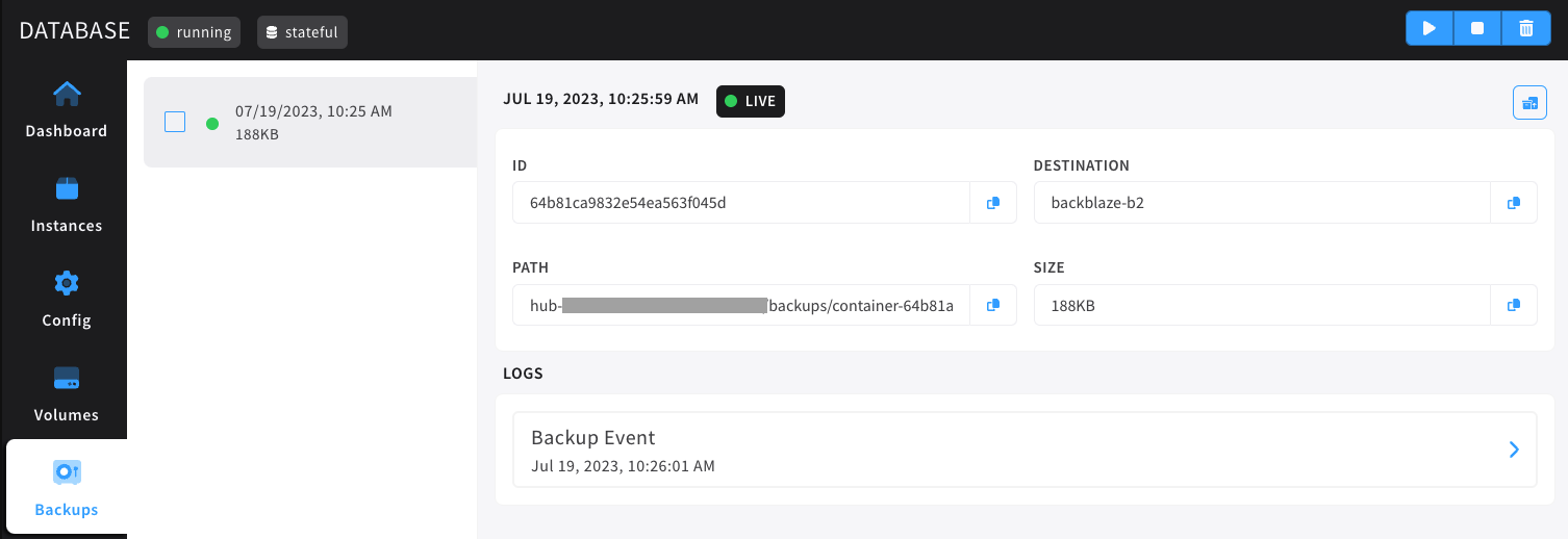 backups dashboard