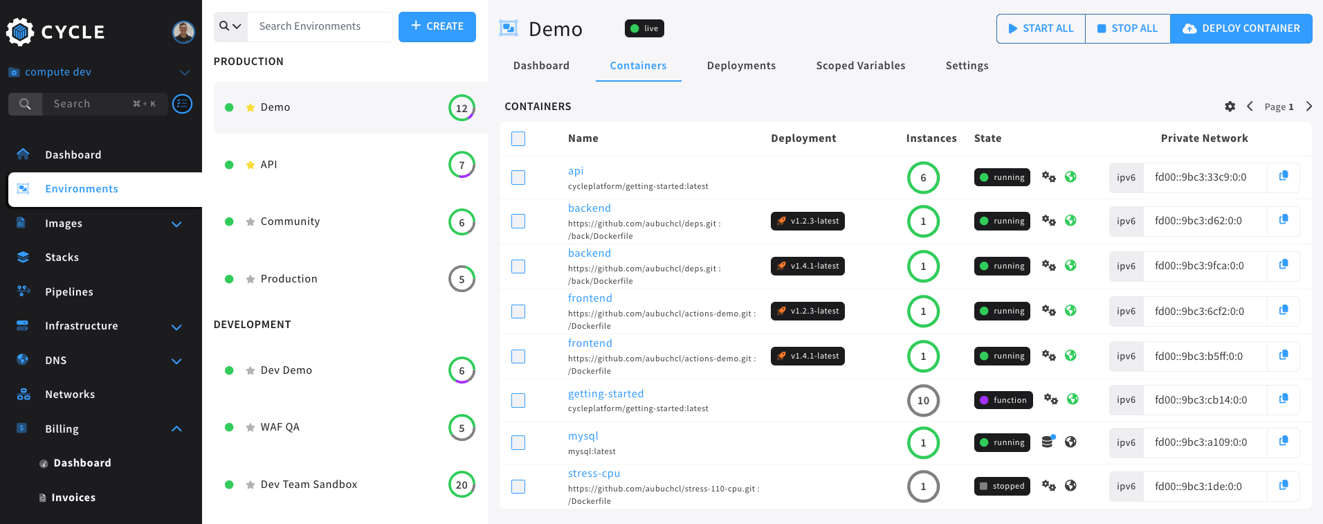 environment container navigation