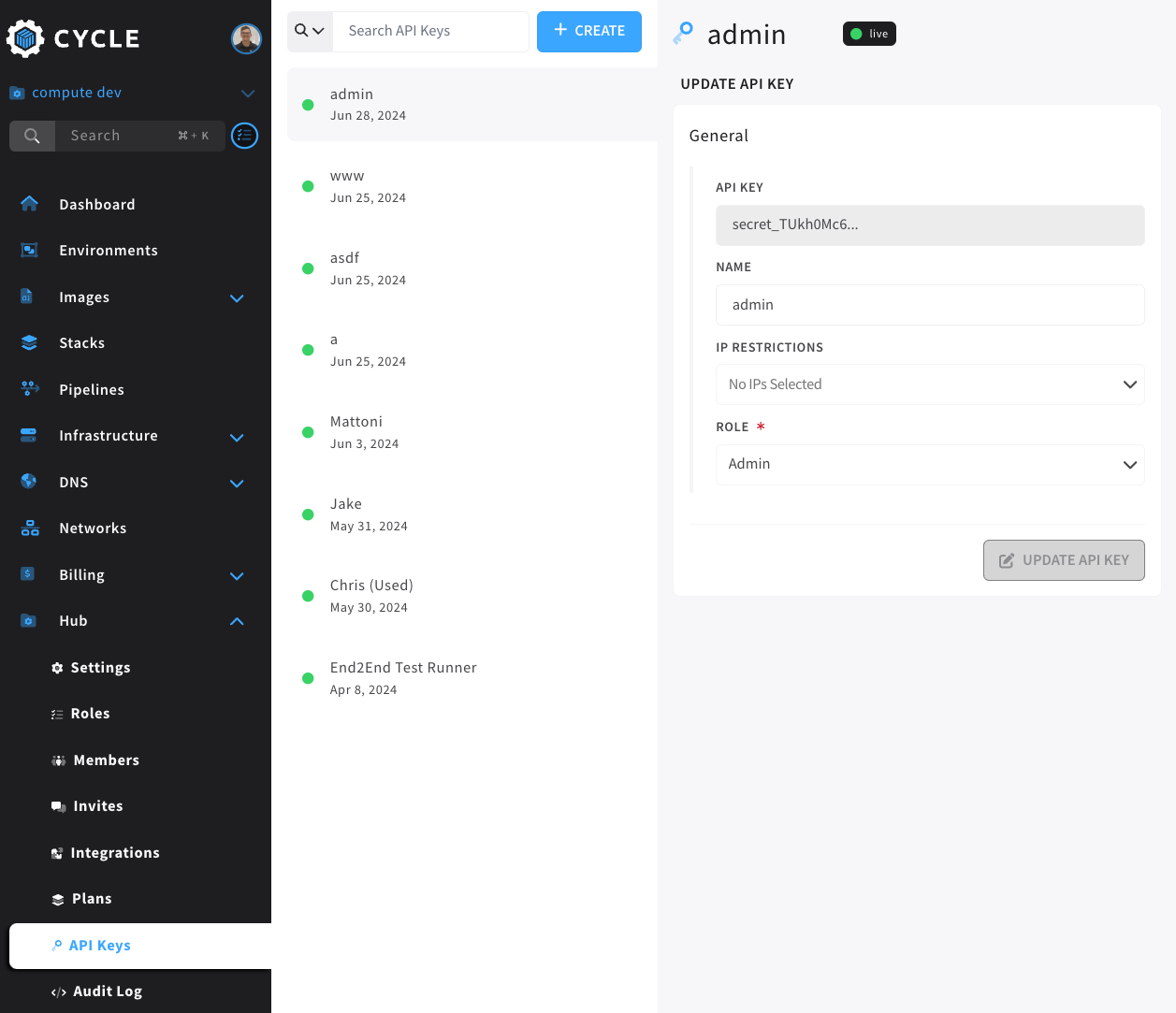 api keys navigation