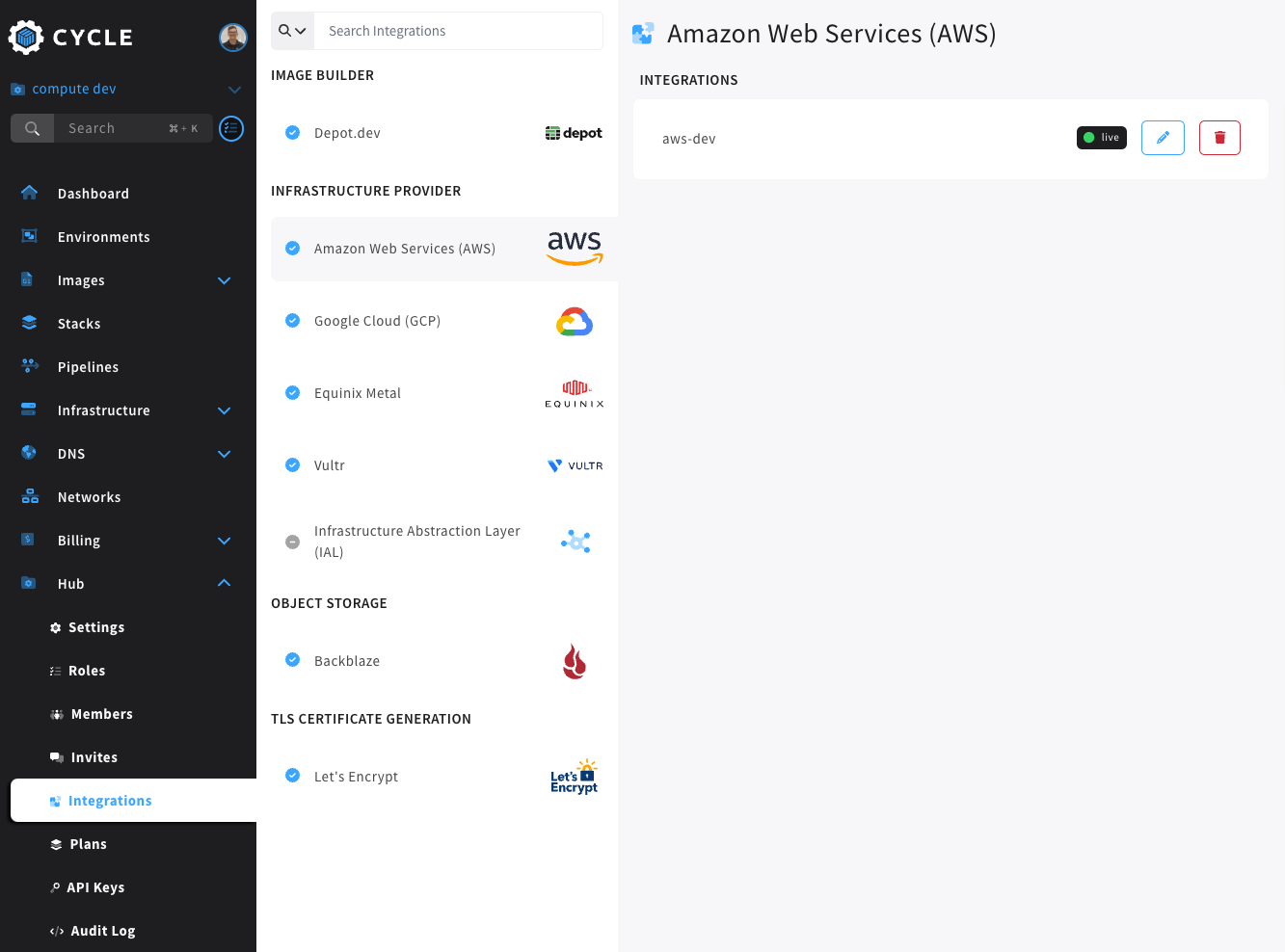 integrations navigation