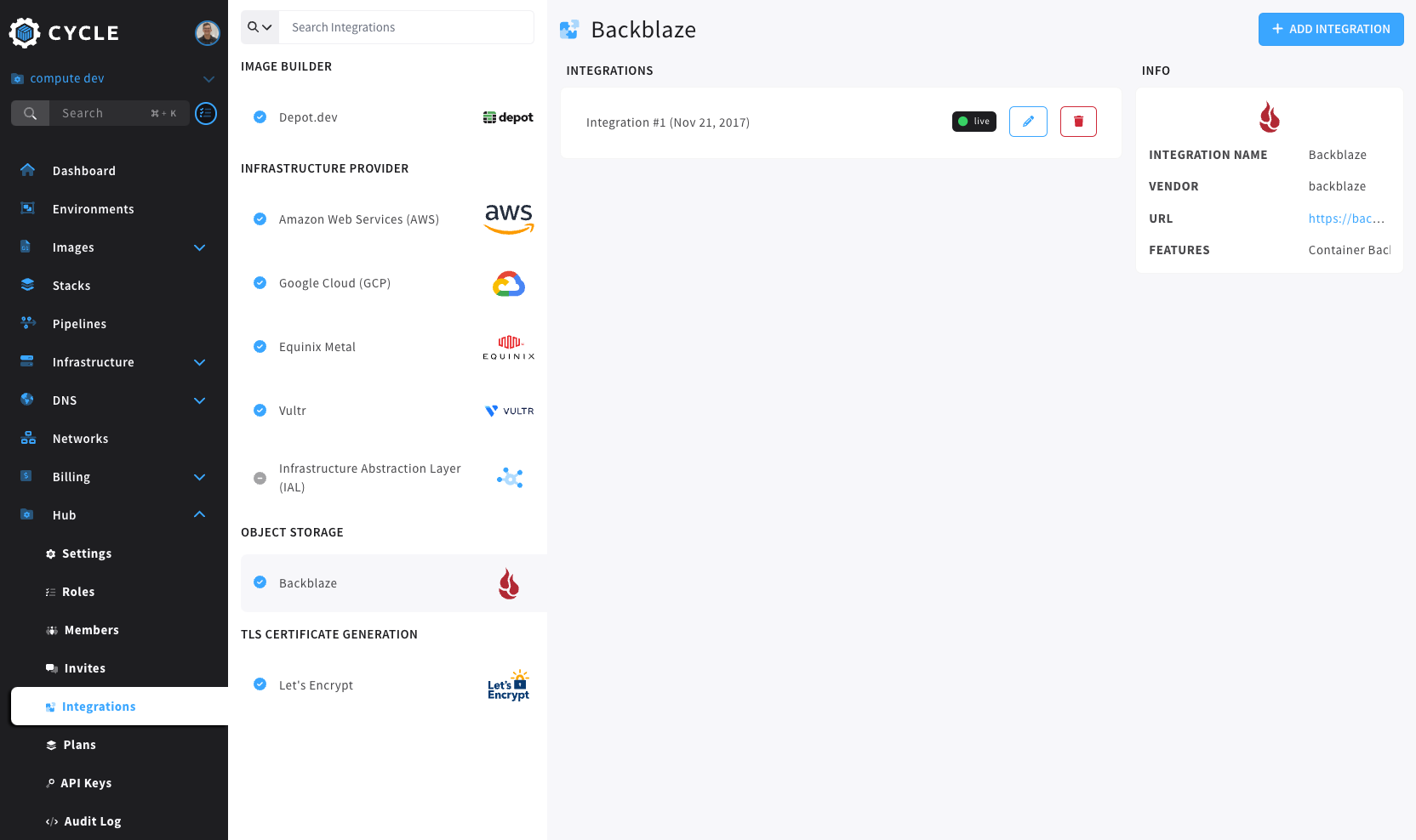 integrations navigation