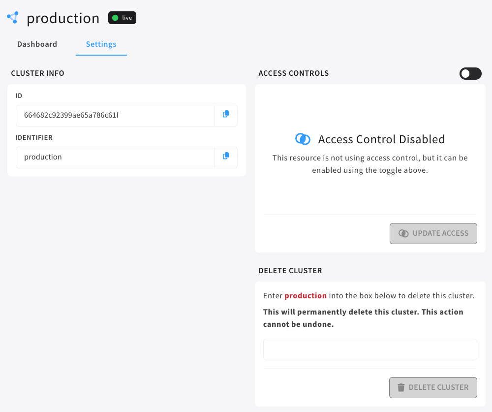 cluster settings