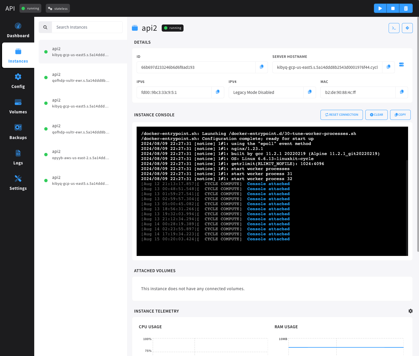 instance dashboard