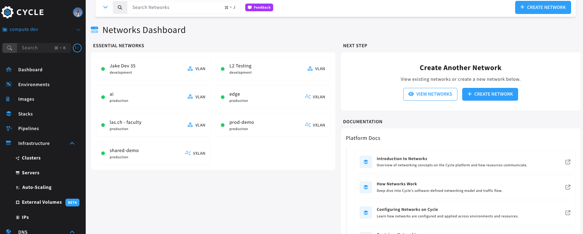 networks dashboard
