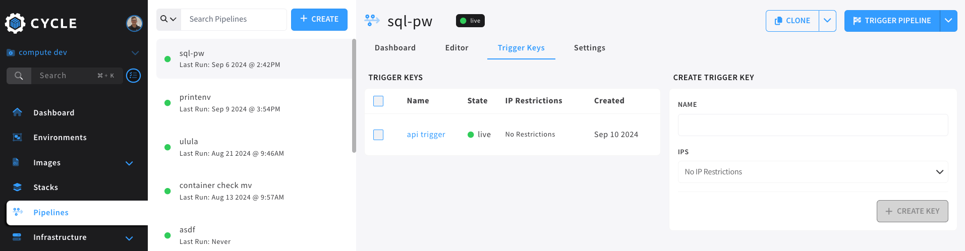 trigger keys navigation