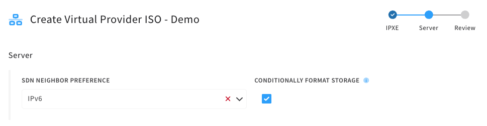 server settings for create virtual provider